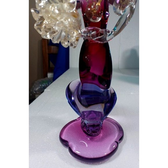 Vintage XL Murano Glass Woman Flower Bouquet Figurine Green Purple Pink 24k Gold - Picture 9 of 14